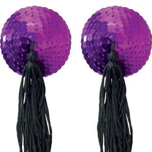 Premium Eye Candy Peekaboo Pasties Purple Sequin With Black Tassel Pair